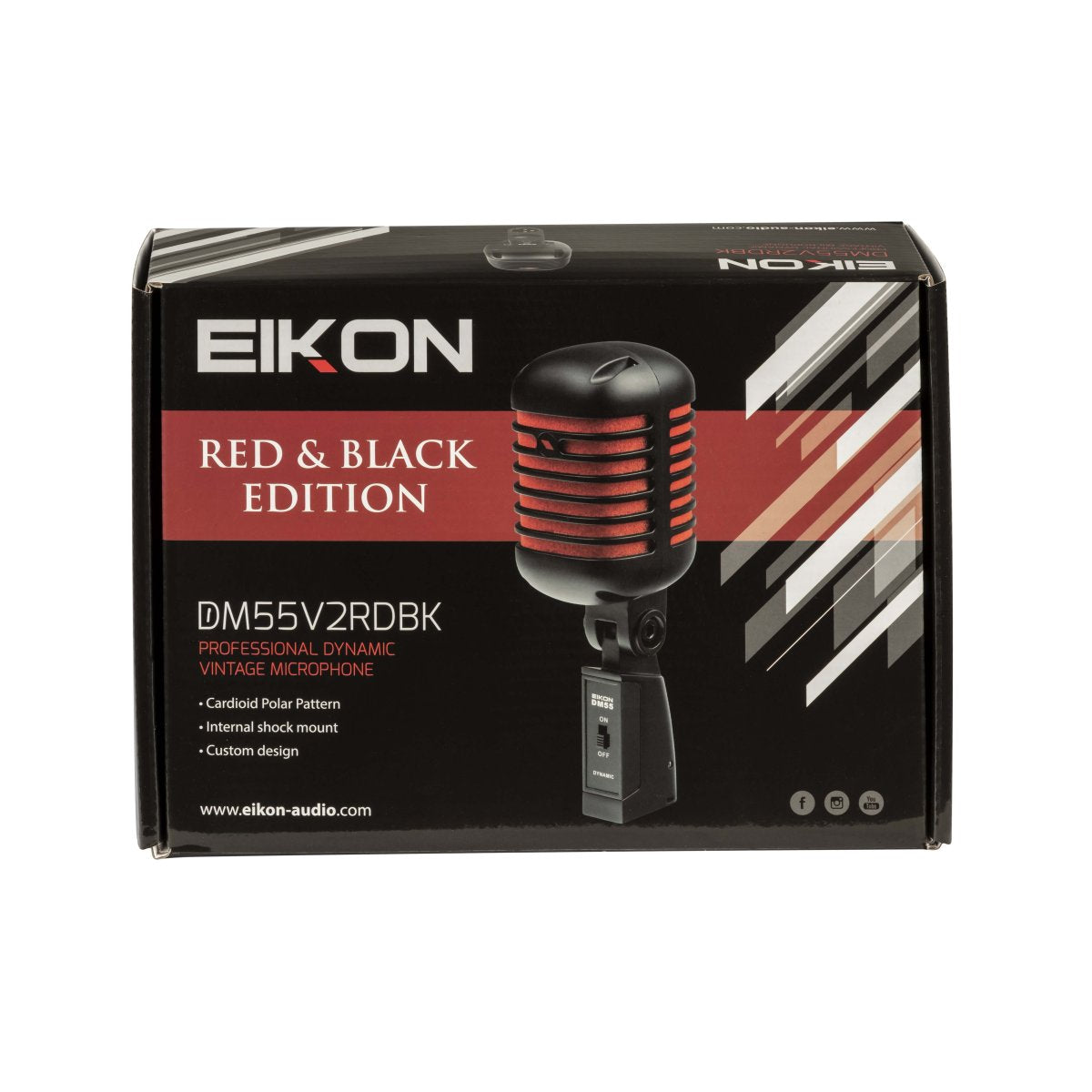 Eikon DM55V2RDBK Vintage Professional Vocal Dynamic Microphone - Satin Black And Red - Packshot 7