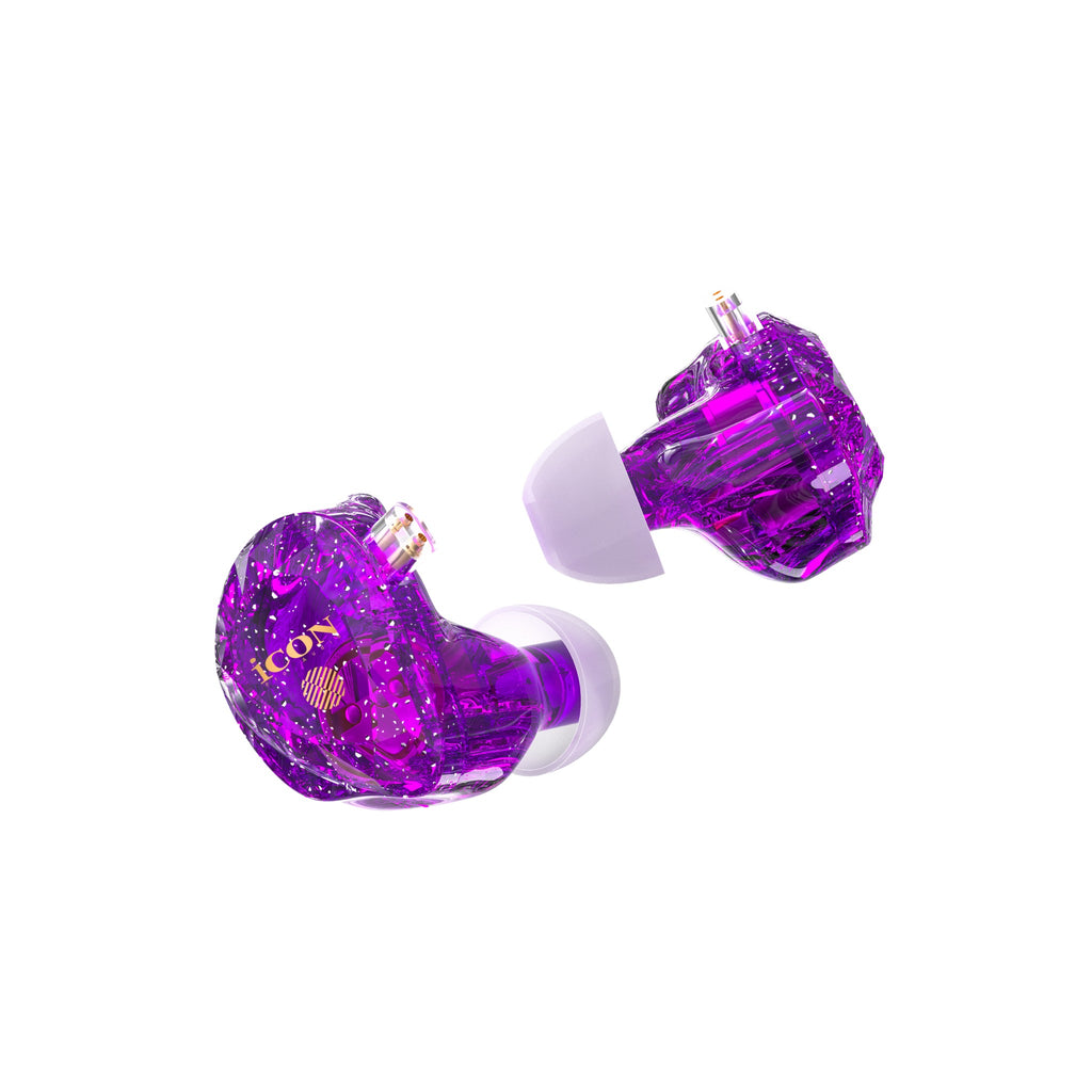 Icon Pro Audio Element 5 (Purple) In-Ear Monitoring Earphones — pair of earphones angled view