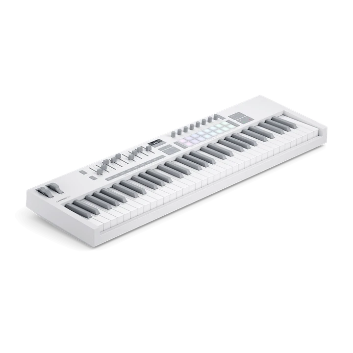 Novation LAUNCHKEY 61 MK4 (White Edition) 61-Key Semi-Weighted MIDI Controller — angled left view