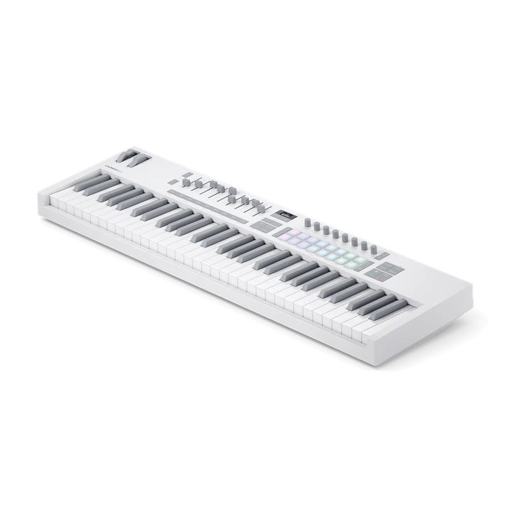 Novation LAUNCHKEY 61 MK4 (White Edition) 61-Key Semi-Weighted MIDI Controller — angled right view