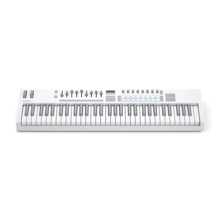 Novation LAUNCHKEY 61 MK4 (White Edition) 61-Key Semi-Weighted MIDI Controller — top-down front view