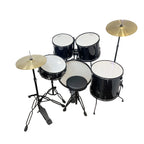 Tamrock TM-522 BK Black Acoustic 5 Piece Drum Kit, top-down view of the kit layout with drum stool