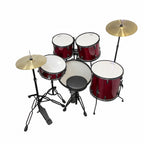 Tamrock TM-522 WR Wine Red Acoustic 5 Piece Drum Kit, top-down view of the kit layout with drum stool