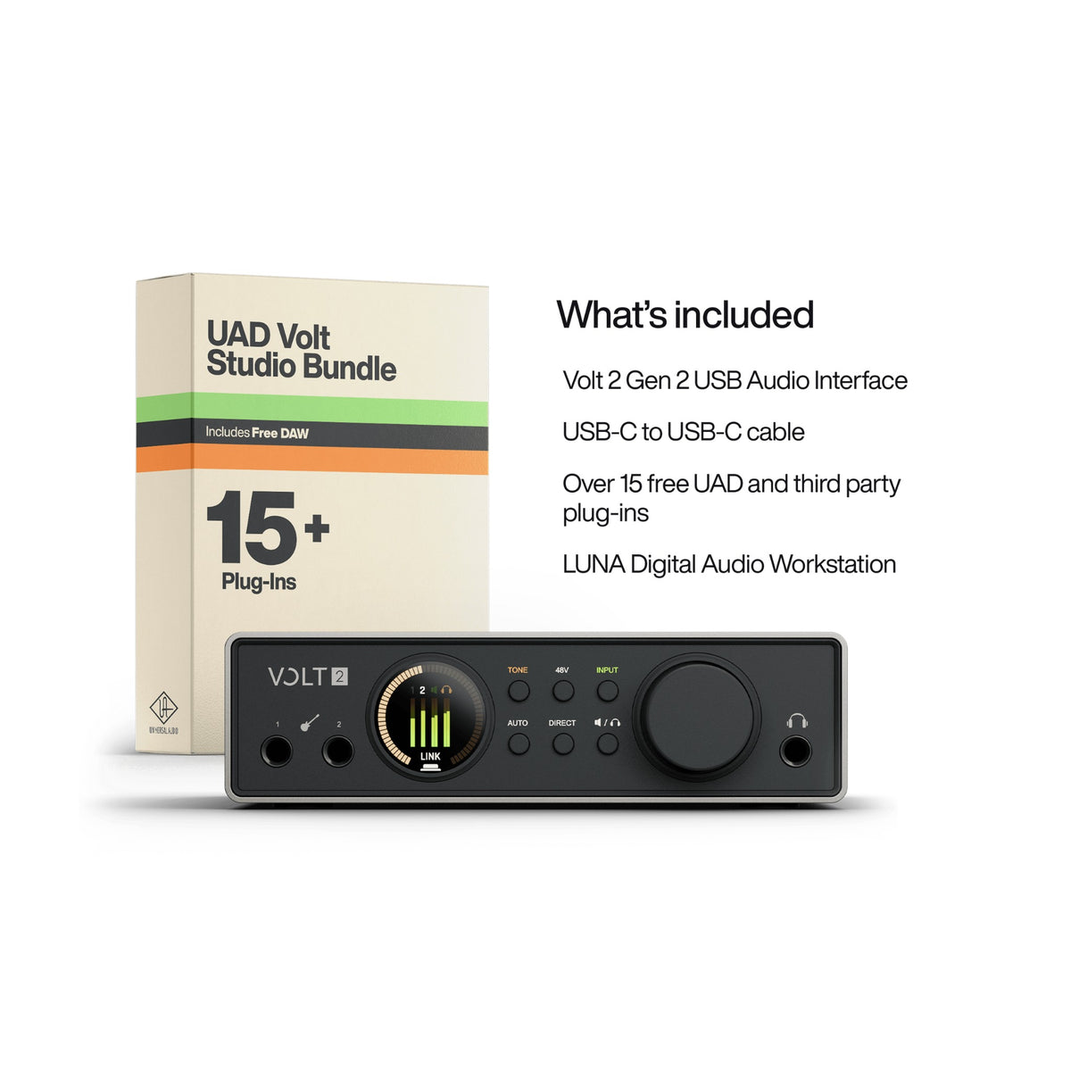 Universal Audio Volt 2 Gen 2 USB Audio Interface — UAD Volt Studio Bundle contents