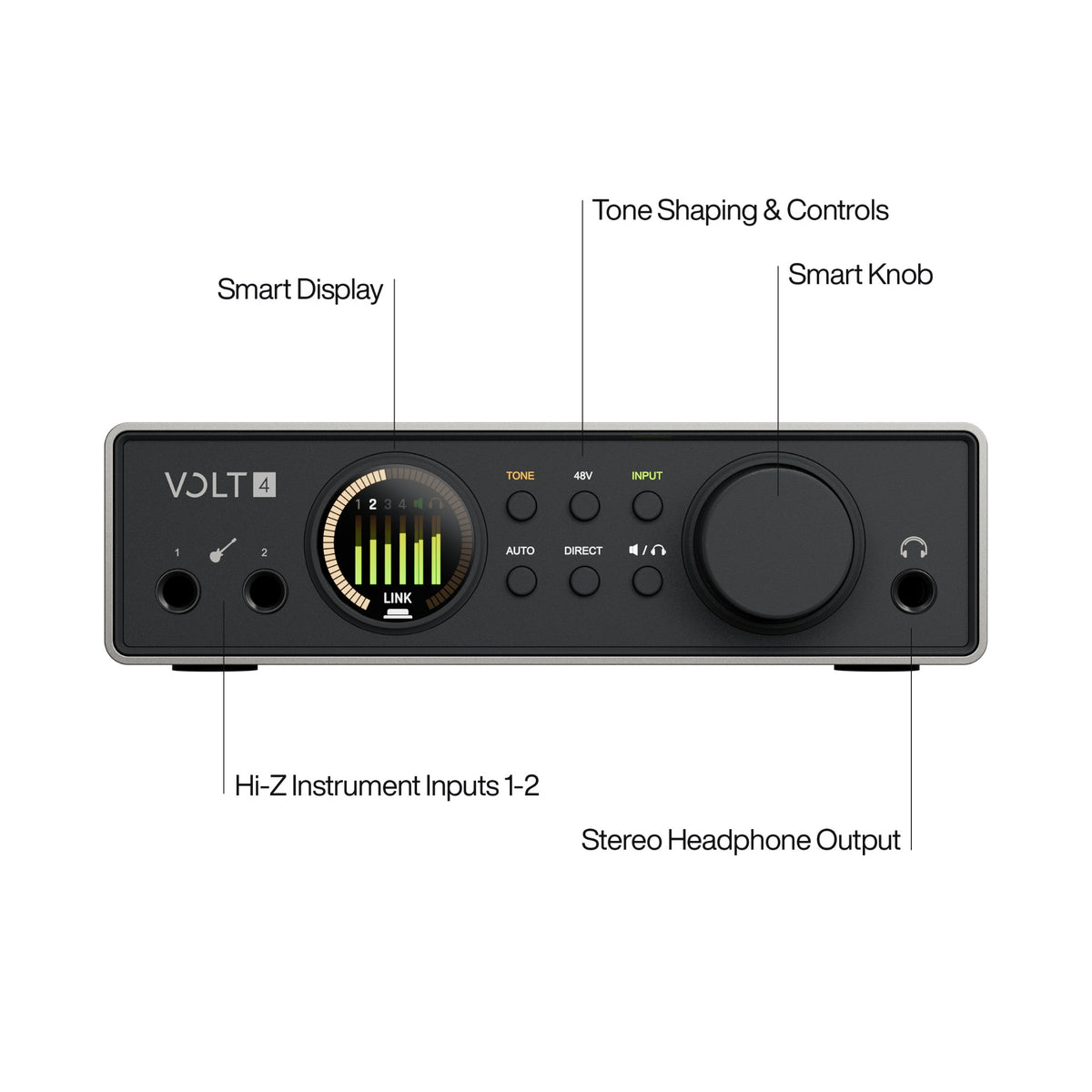 Universal Audio Volt 4 Gen 2 USB Audio Interface — front panel with control labels