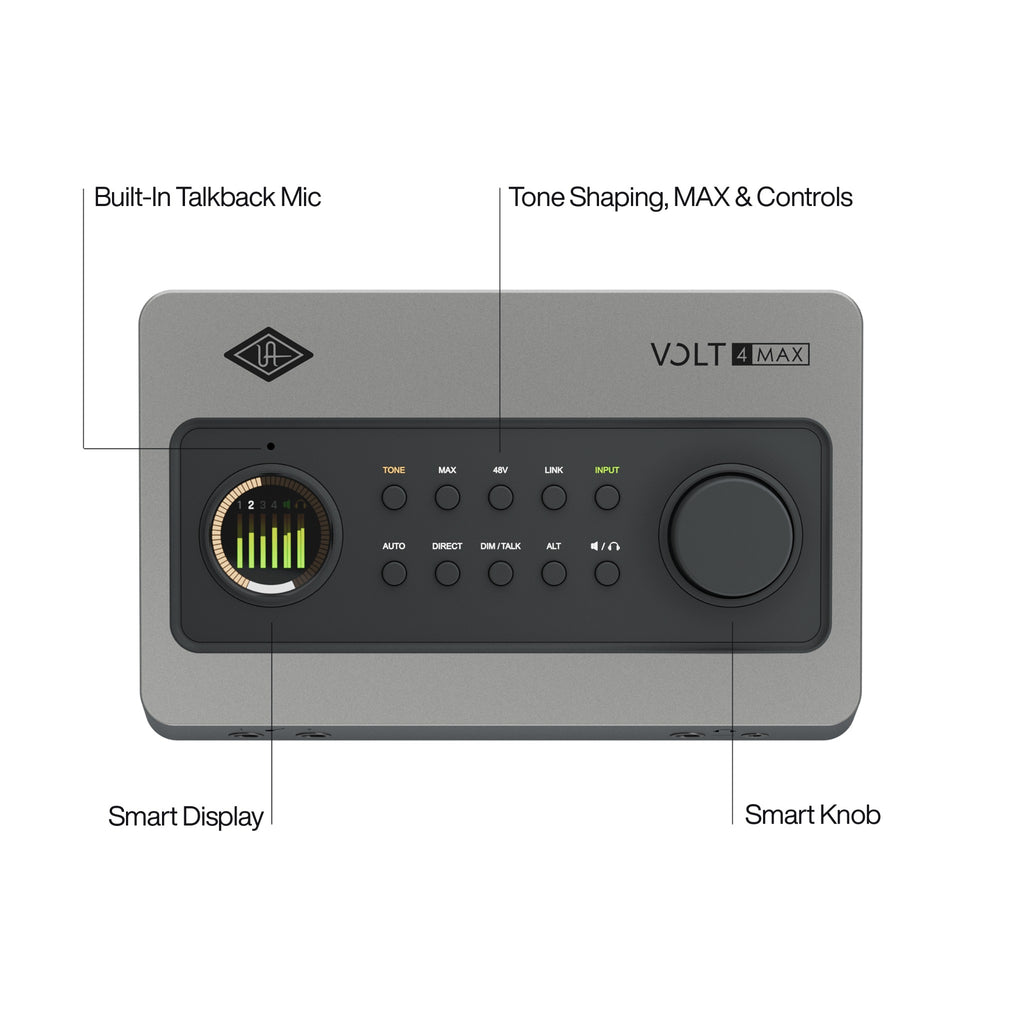 Universal Audio Volt 4 Max USB Audio Interface — front panel with control labels