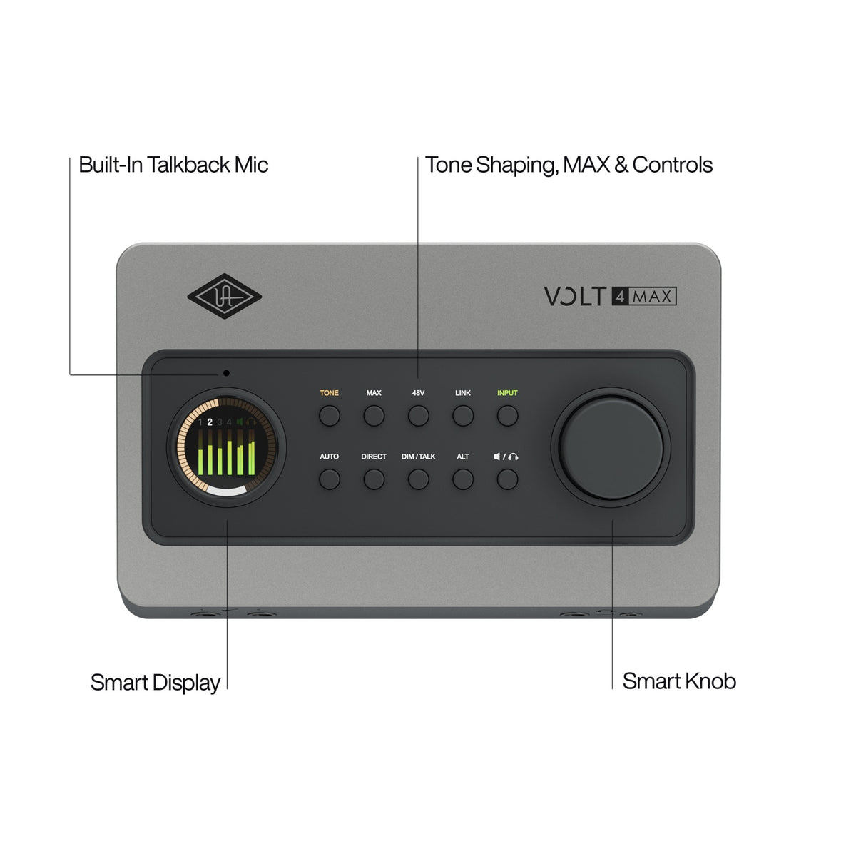 Universal Audio Volt 4 Max USB Audio Interface — front panel with control labels