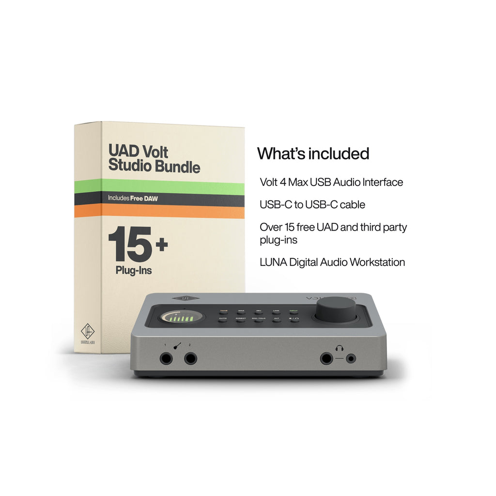 Universal Audio Volt 4 Max USB Audio Interface — UAD Volt Studio Bundle contents